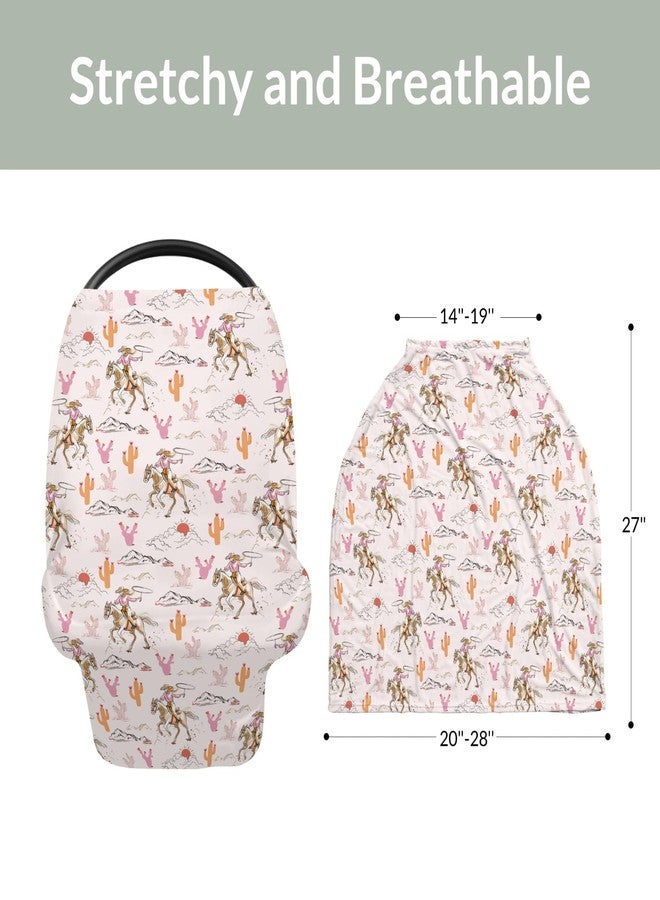 ZoUbqchY Cute Pink Cowgirl Car Seat Cover for Baby Western Cowgirls Horse Cactus Mountain Sunset Stretchy 5-in-1 Covers Adjustable Infant Carseat Canopy Cover Wild West Desert Breathable Nursing Cover-Up - Image 5